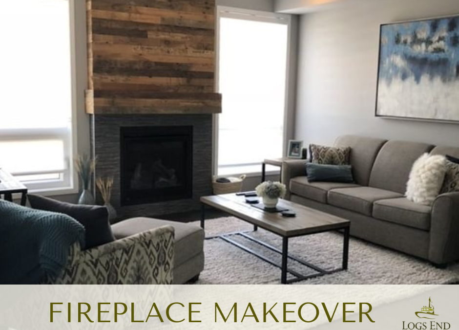 Fireplace Makeover Using Logs End Reclaimed Wood