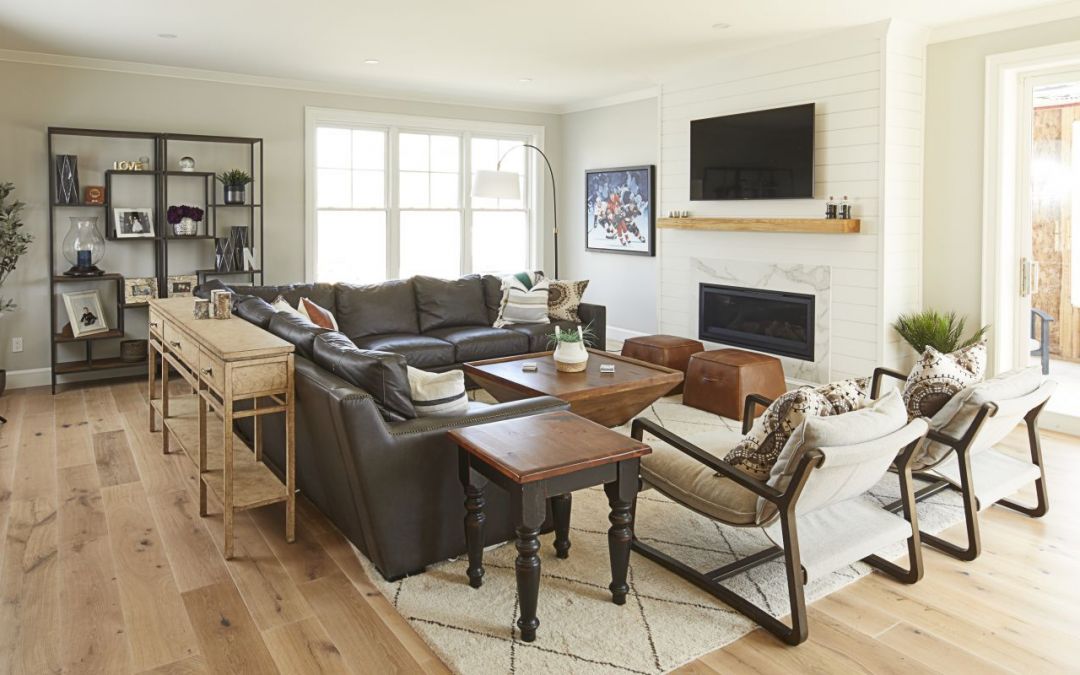 Living Room with Logs End Hardwood Flooring